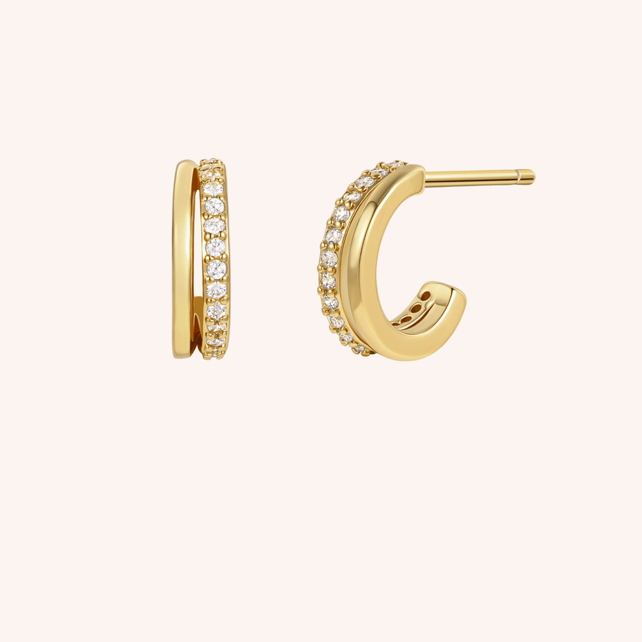 18k Gold Plated Pave CZ Split Hoops 