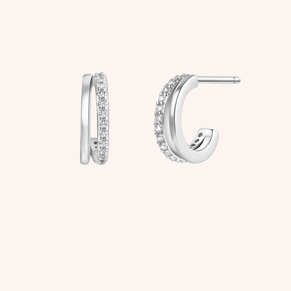 Silver Plated Pave CZ Split Hoops 