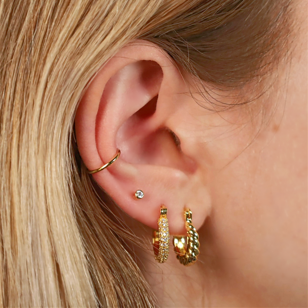 gold plated hoops and studs ear stack