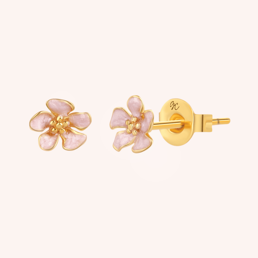gold studs pink enamel earrings 