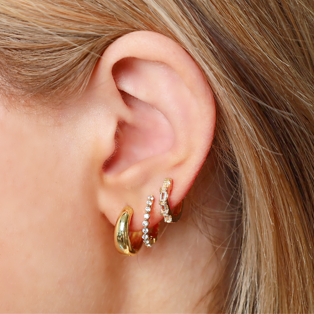 chunky hoops thick gold earrings cz hoops huggies gold plated