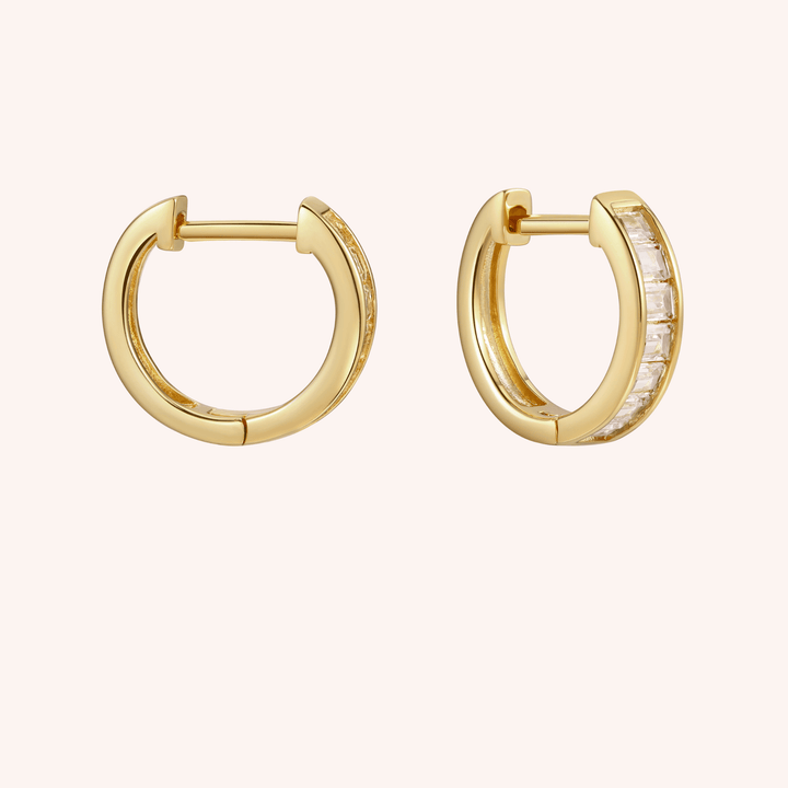 baguette pave hoops 18k gold plated earrings