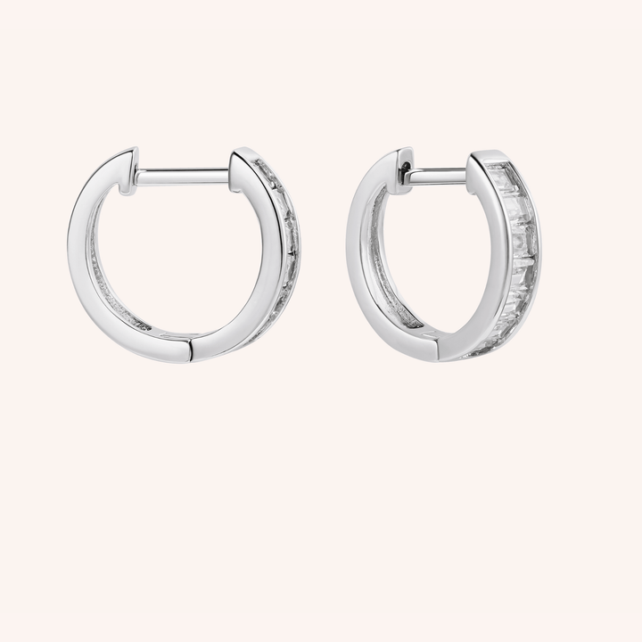 baguette pave hoops silver plated earrings 