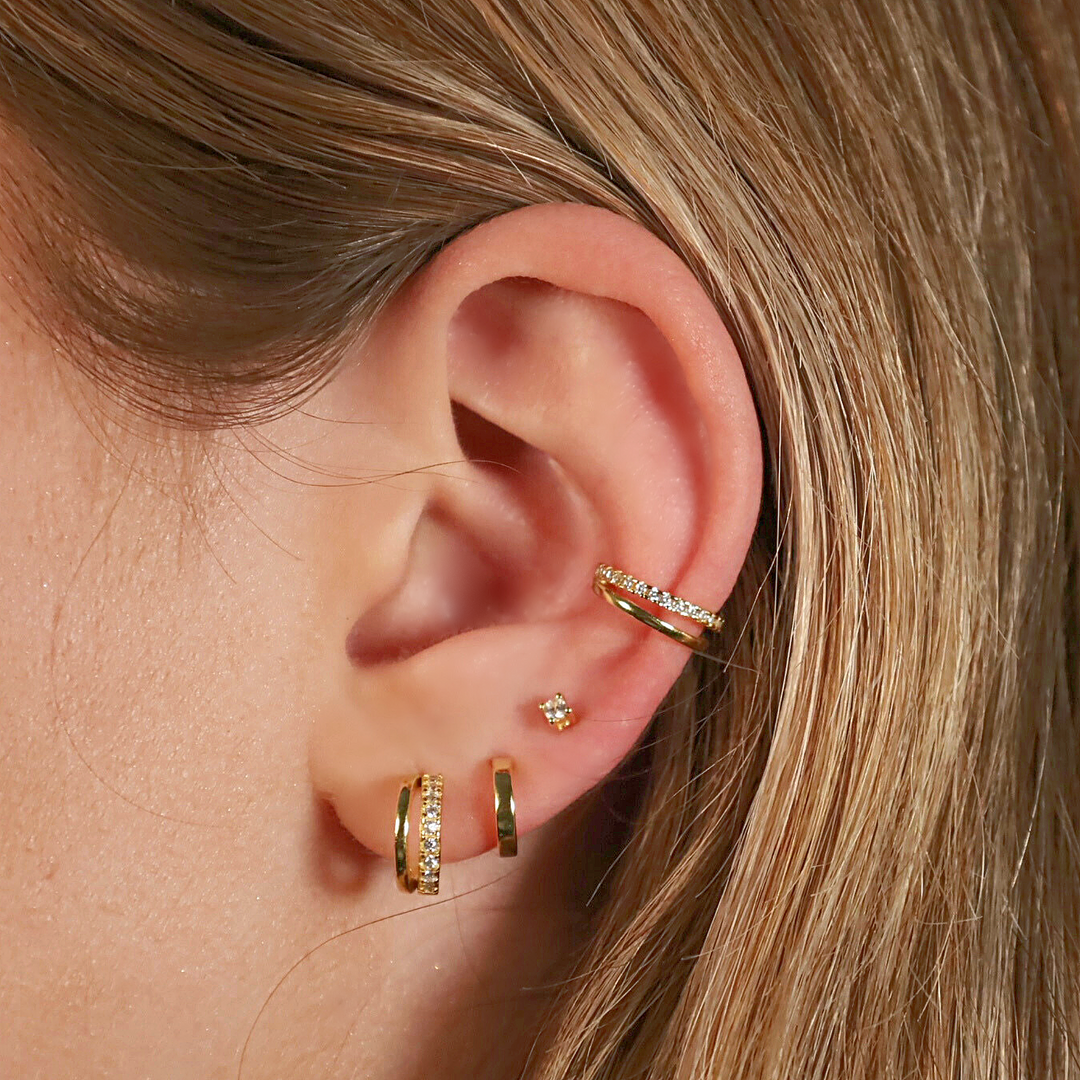 double layered pave earrings ear cuff studs sterling silver