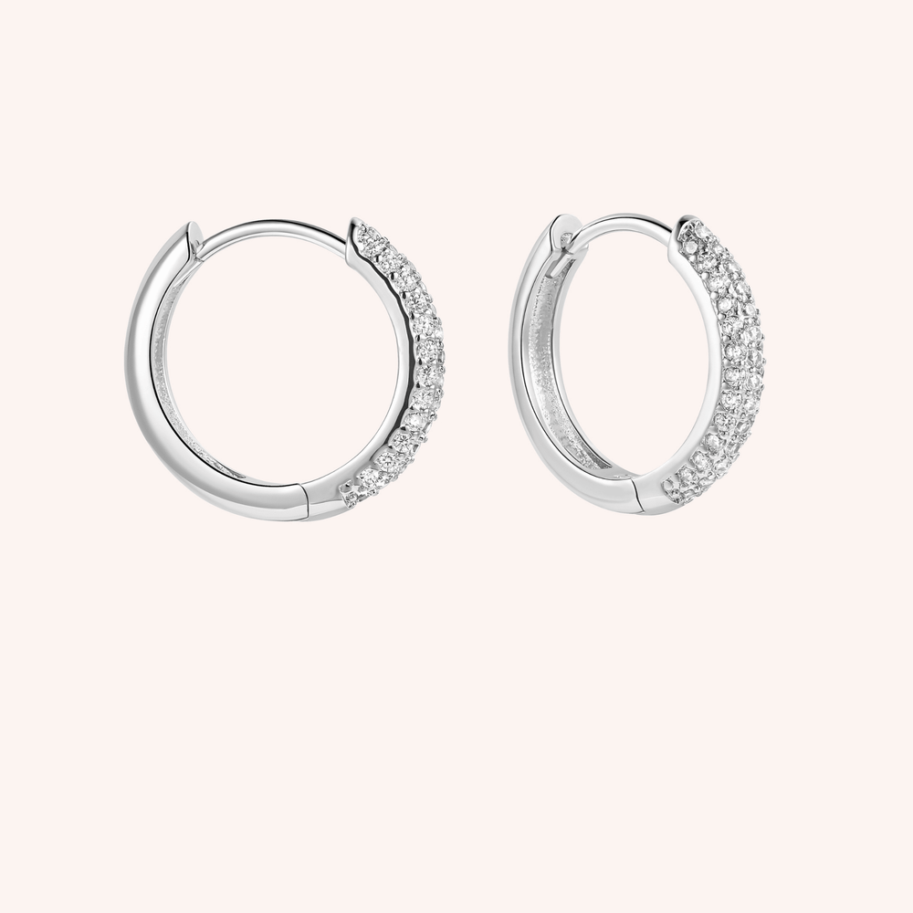 pave hoops huggies silver plated earrings