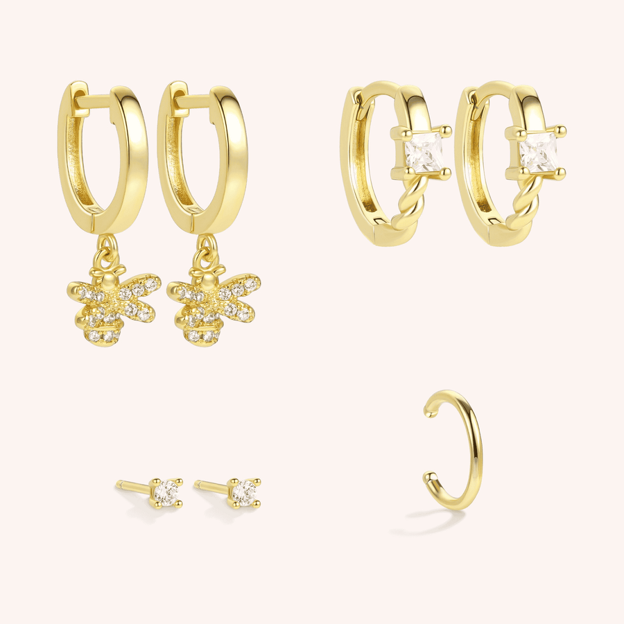 pave bee  hoops cz studs twisted hoop earrings gold plated brass