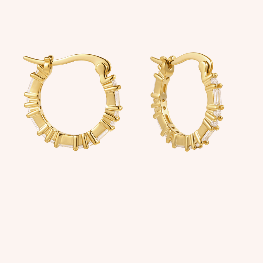 mixed baguette cut cz gold plated hoop earrings 