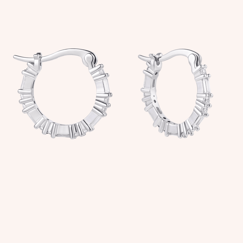 mixed baguette cut cz silver plated hoop earrings 