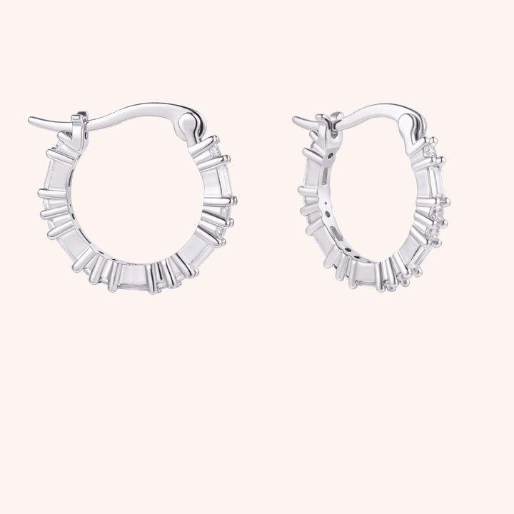 mixed baguette cut cz silver plated hoop earrings 