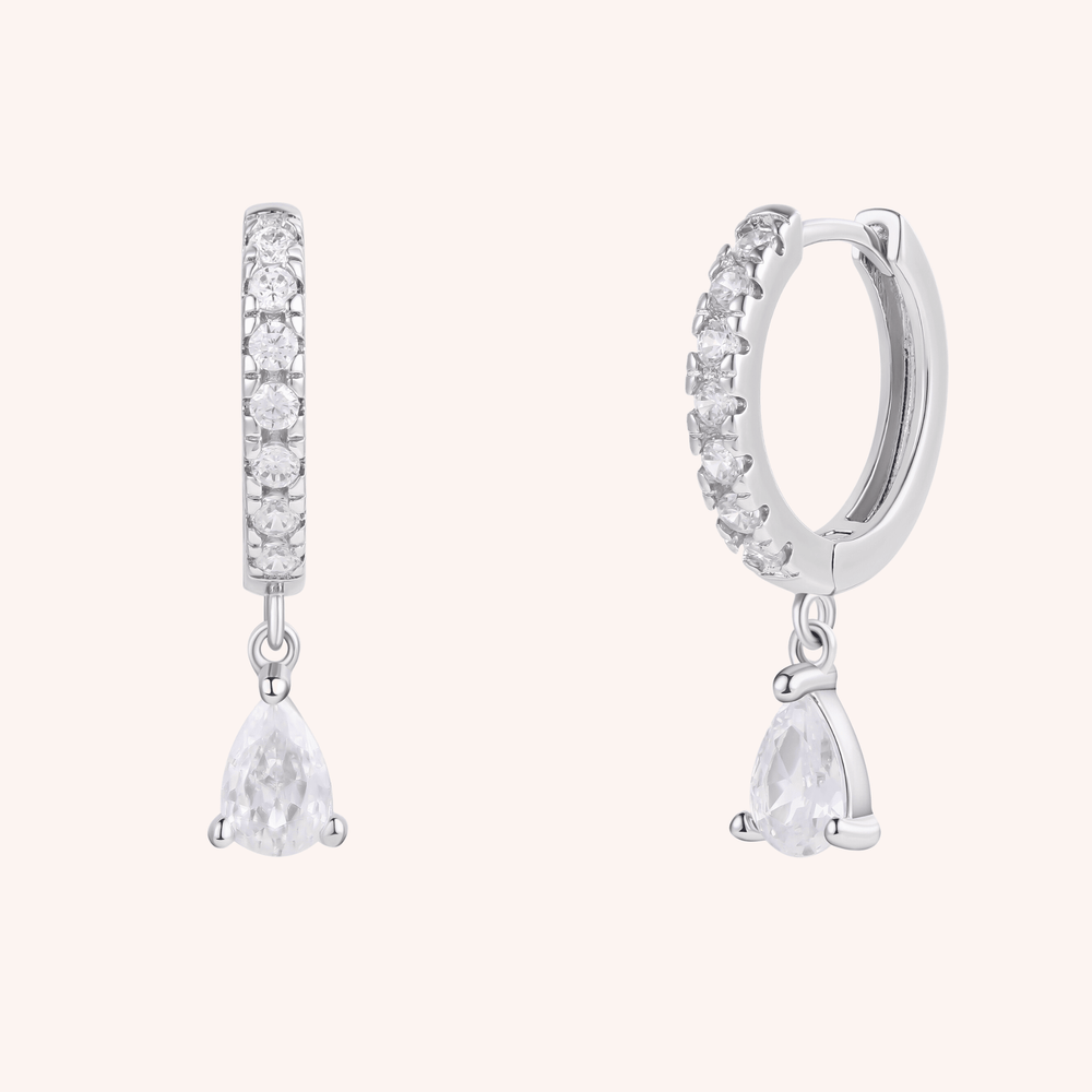 Silver Hoops and huggies with pave and cz dangle earrings 