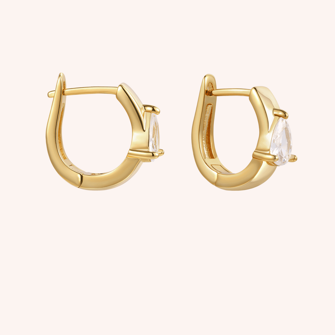 pear shaped cz hoops gold plated