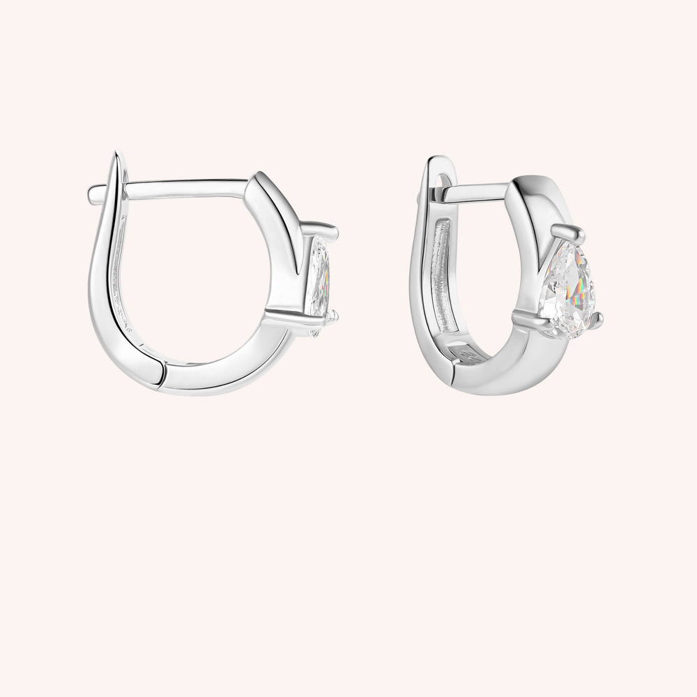 pear shaped cz hoops silver plated