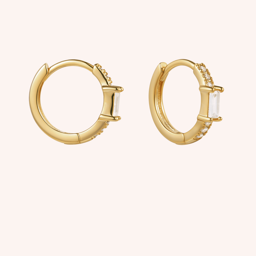 gold plated hoops pave baguette cz earrings