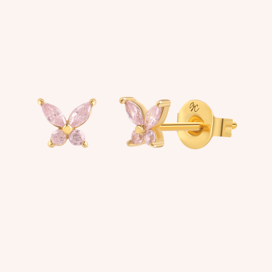 Mila Butterfly Studs Pink Ice CZ Gold Plated Earrings 