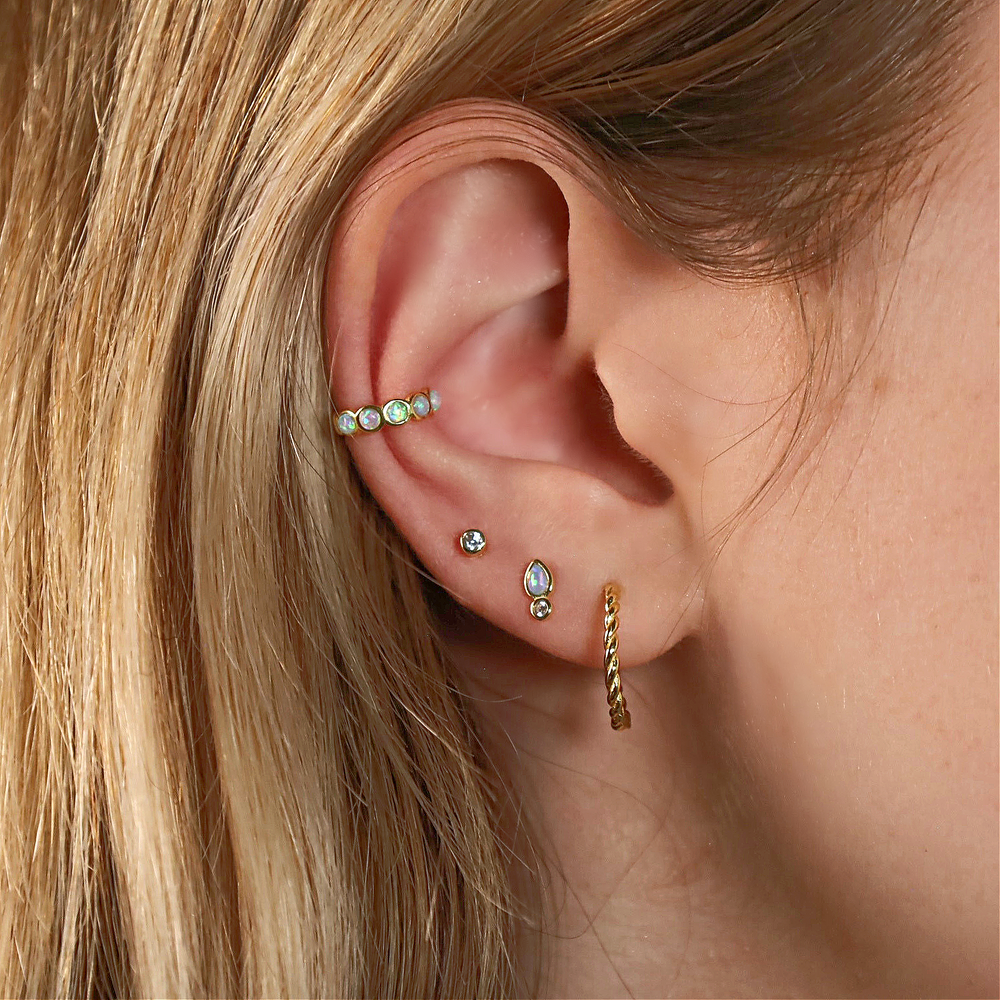 Opal Ear Stack, opal studs gold twisted hoops, opal ear cuff, cz stud