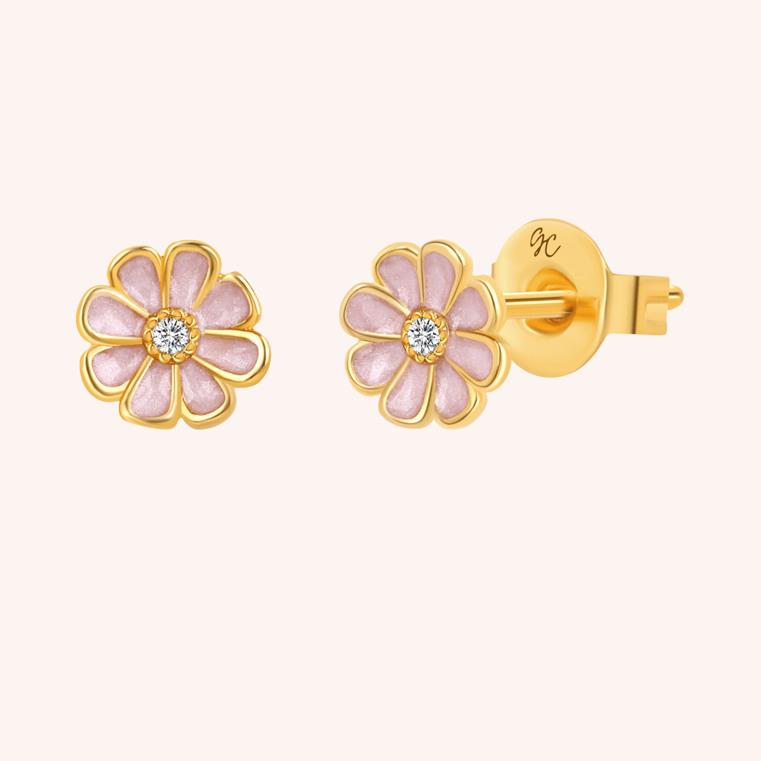 CZ Enamel Pink Stud Earrings 