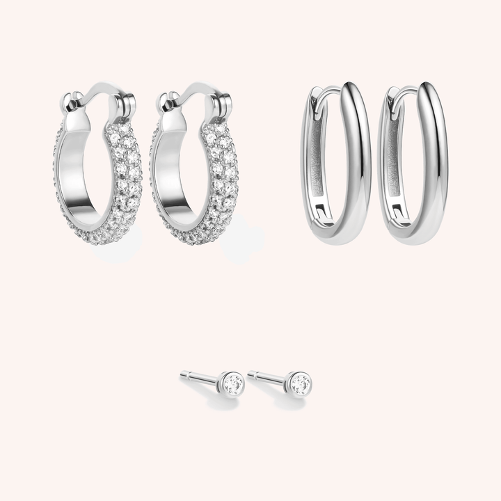 silver hoops pave hoops studs brass earrings 