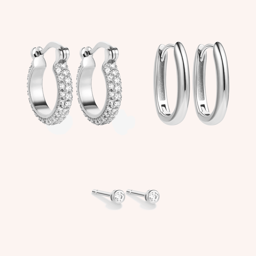 silver hoops pave hoops studs brass earrings 