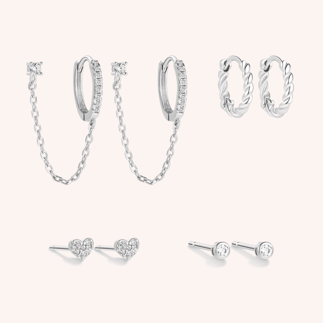 sterling silver huggies pave studs earring stack