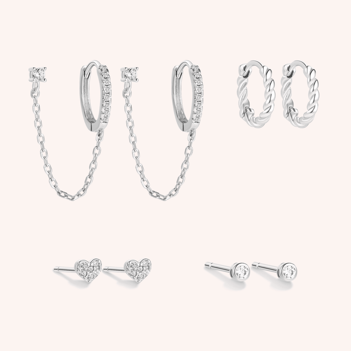 sterling silver huggies pave studs earring stack