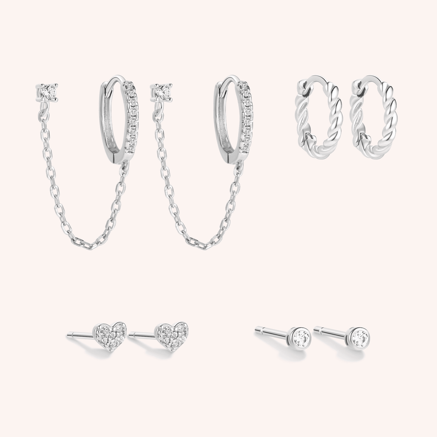 sterling silver huggies pave studs earring stack