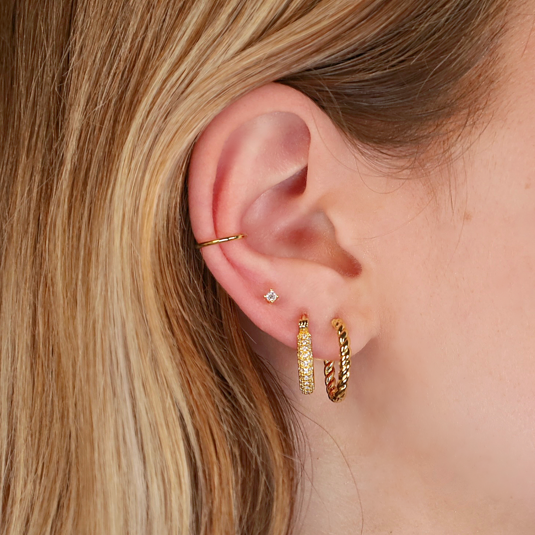 twisted gold hoops pave cz earrings studs ear cuff