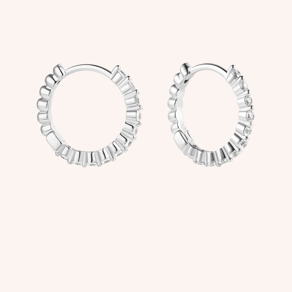 silver plated hoops pave cz earrings