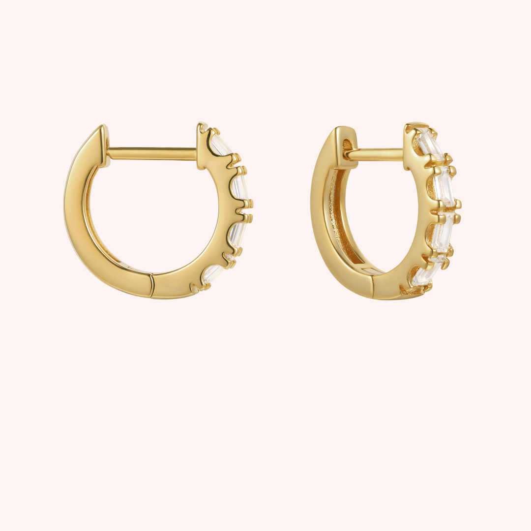 baguette cut cz hoops and huggies gold plated
