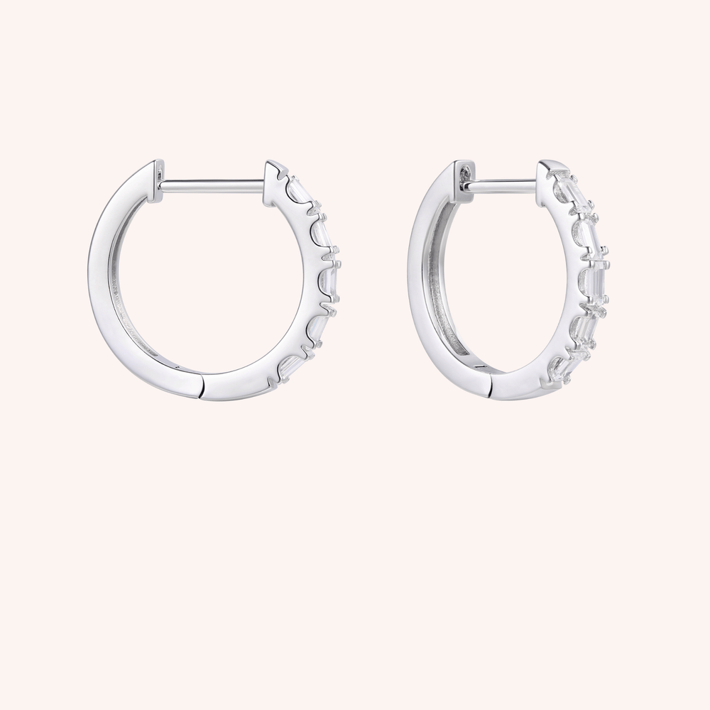 baguette cut cz hoops and huggies silver plated