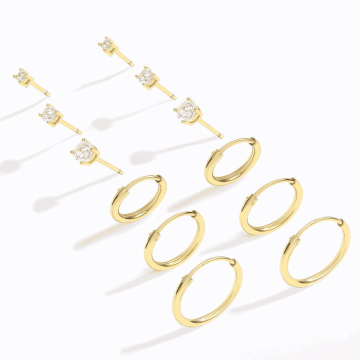 gold plated sterling silver studs hoops huggies cz earrings 